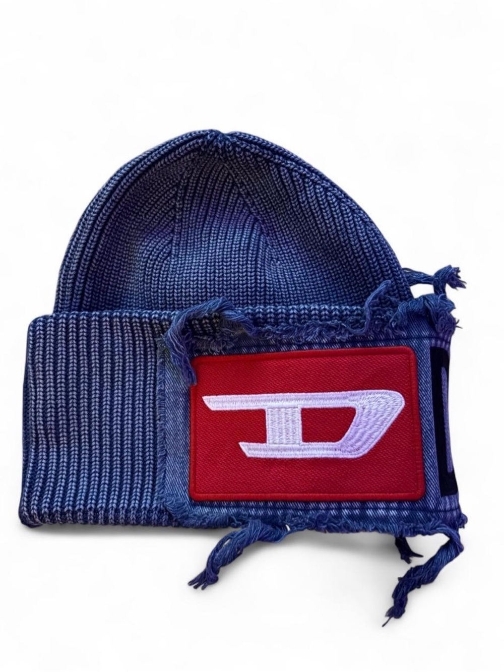 Diesel Navy Knit Beanie with Red Logo Patch